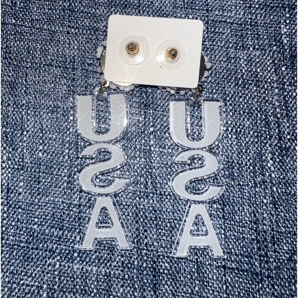 USA Beaded & Acrylic Dangle Earrings - Picture 2 of 2